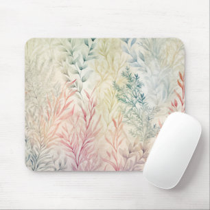 Tapis De Souris Feuilles de feuillage pastel à l'aquarelle