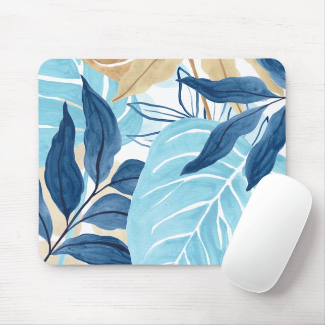 Tapis De Souris Feuilles de la Jungle Bleue (Avec souris)