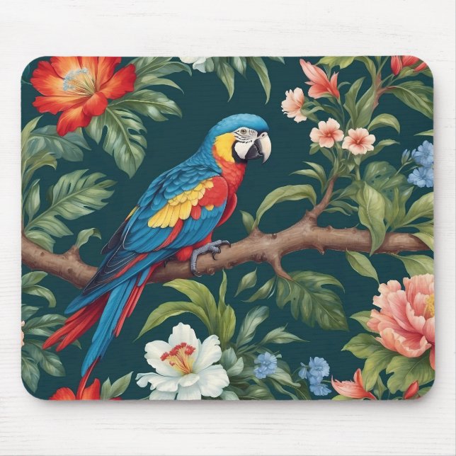 Tapis De Souris Feuilles de la jungle tropicale des perroquets col (Devant)