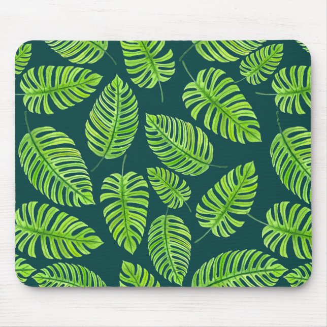 Tapis De Souris Feuilles de Monstera, motif d'aquarelle tropicale (Devant)