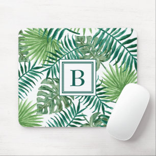 Tapis De Souris Feuilles de palmier à monogramme moderne