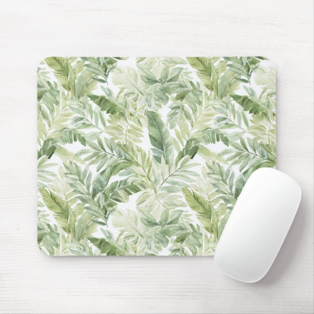 Tapis De Souris Feuilles de palmier vert tropical (Avec souris)