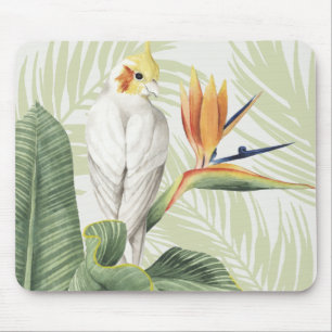 Tapis De Souris Feuilles De Palmiers Avec Oiseau Blanc