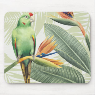 Tapis De Souris Feuilles De Palmiers Avec Oiseau Vert