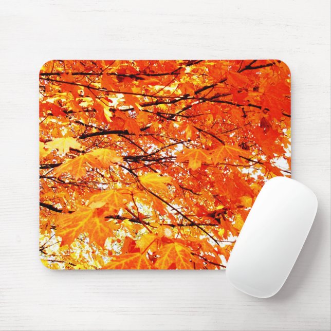 Tapis De Souris Feuilles d'érable orange en automne Mousepad (Avec souris)