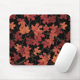 Tapis De Souris Feuilles d'érable rouges d'automne sur fond noir
