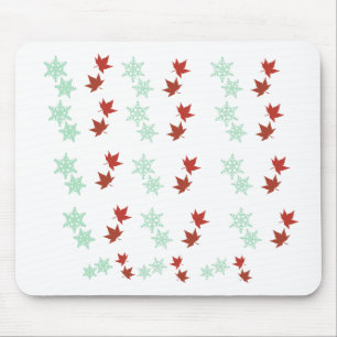 Tapis De Souris Feuilles d'érable rouges et flocons de neige à la