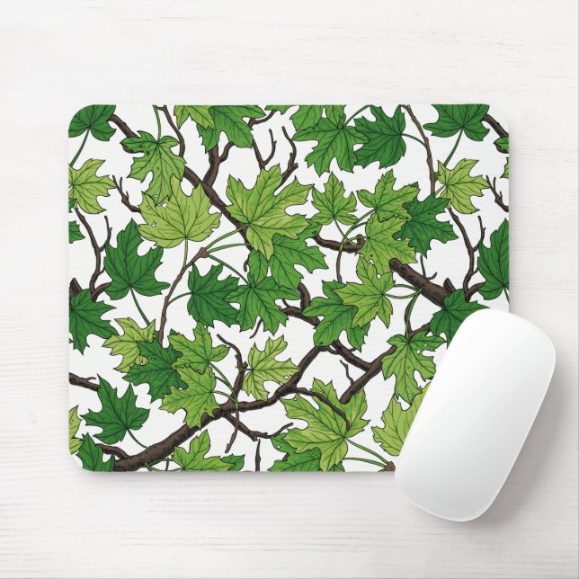 Tapis De Souris Feuilles d'érable sur fond blanc (Avec souris)