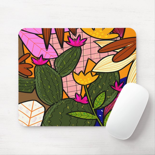 Tapis De Souris Feuilles et fleurs tropicales abstraites   (Avec souris)