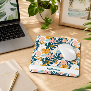Tapis De Souris Feuilles Fleurs Tropicales Boho