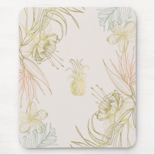 Tapis De Souris Feuilles Florales Botaniques Tropicales Ananas Dor