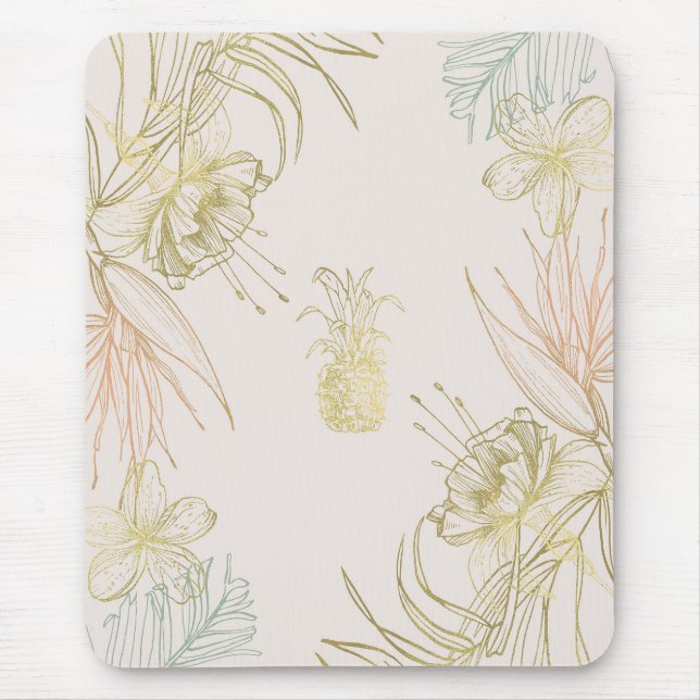 Tapis De Souris Feuilles Florales Botaniques Tropicales Ananas Dor (Devant)