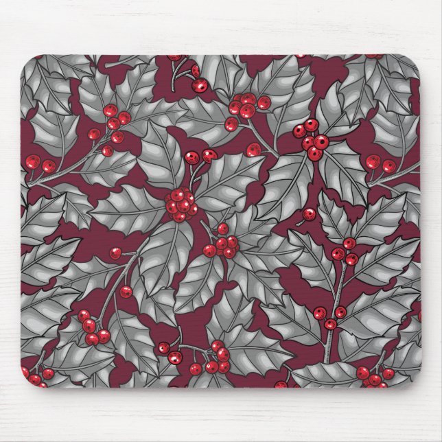 Tapis De Souris Feuilles gris sur rouge foncé (Devant)
