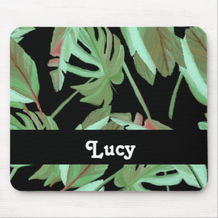 Tapis De Souris feuilles peints en vert sur noir