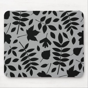 Tapis De Souris Feuilles tombés Lg Motif noir sur gris