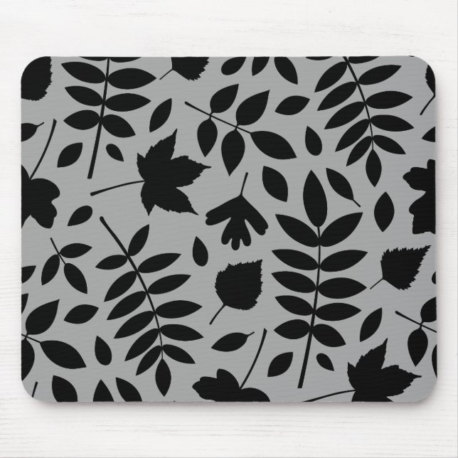 Tapis De Souris Feuilles tombés Lg Motif noir sur gris (Devant)