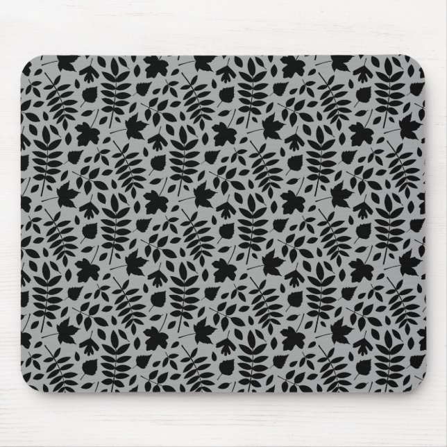Tapis De Souris Feuilles tombés Rpt Motif noir sur gris (Devant)