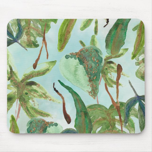 Tapis De Souris Feuilles Tropical Gold Green (Devant)