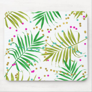 Tapis De Souris Feuilles tropicales Aloha Luau et points de confet