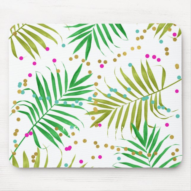 Tapis De Souris Feuilles tropicales Aloha Luau et points de confet (Devant)