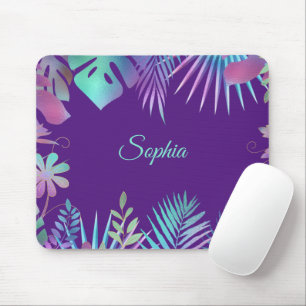 Tapis De Souris Feuilles tropicales iridescentes, nom sarcelle sur
