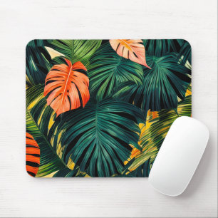 Tapis De Souris Feuilles tropicaux colorés et fleurs d'Hibiscus  