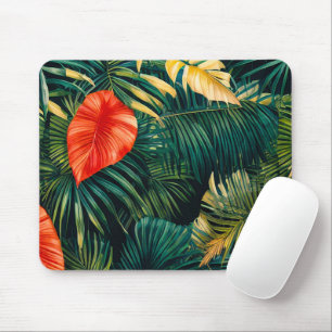 Tapis De Souris Feuilles tropicaux colorés et fleurs d'Hibiscus