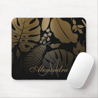 Tapis De Souris Feuilles tropicaux Noir et Or