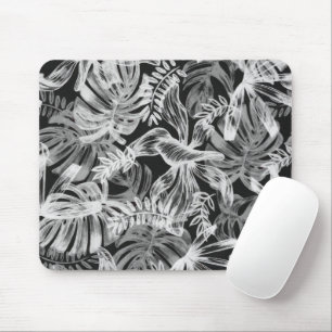 Tapis De Souris Feuilles tropicaux noirs et blancs