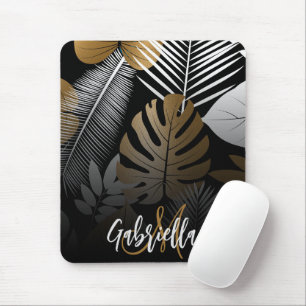 Tapis De Souris Feuilles tropicaux noirs et dorés