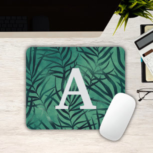 Tapis De Souris Feuilles tropicaux verts Monogrammed Mousepad