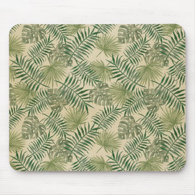 Tapis De Souris Feuilles vertes crème tropicales (Devant)