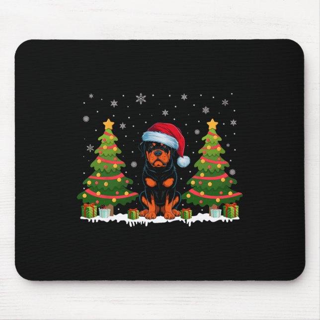Tapis De Souris Feux d'arbre de Noël Rottweiler Chien Santa Hat No (Devant)