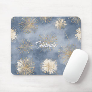 Tapis De Souris Feux d'artifice Bleu Or Blanc Célèbrent