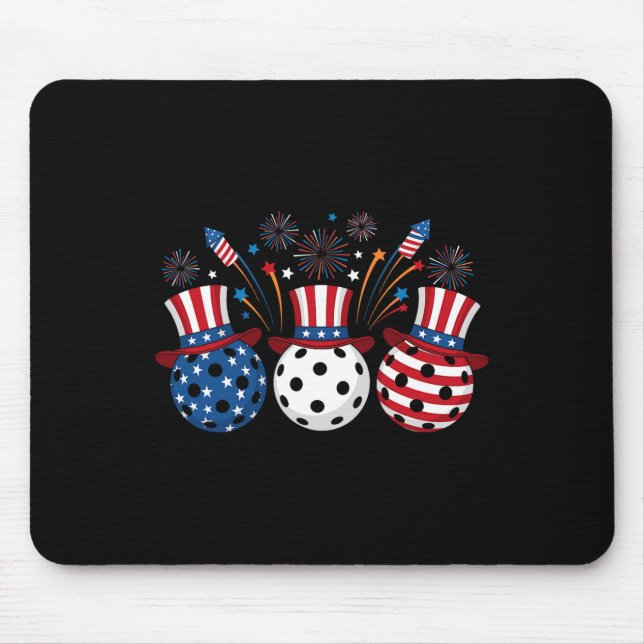 Tapis De Souris Feux d'artifice drôles de pickleball Drapeau améri (Devant)