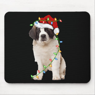 Tapis De Souris Feux de Noël Santa Chapeau Saint Bernard Chien Noë