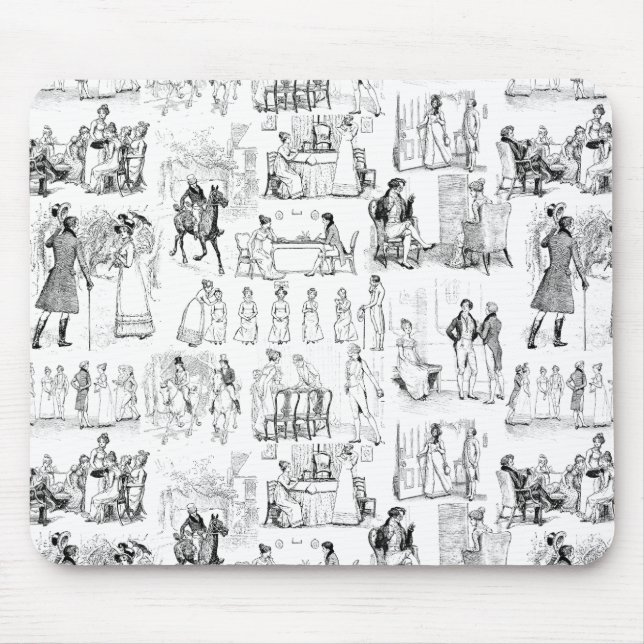 Tapis De Souris Fierté et préjugés Toile de Jouy Noir et Blanc (Devant)