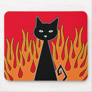 Tapis De Souris ~ Fiery {{{{ rouge }}}} Chat noir ~ Pad de souris