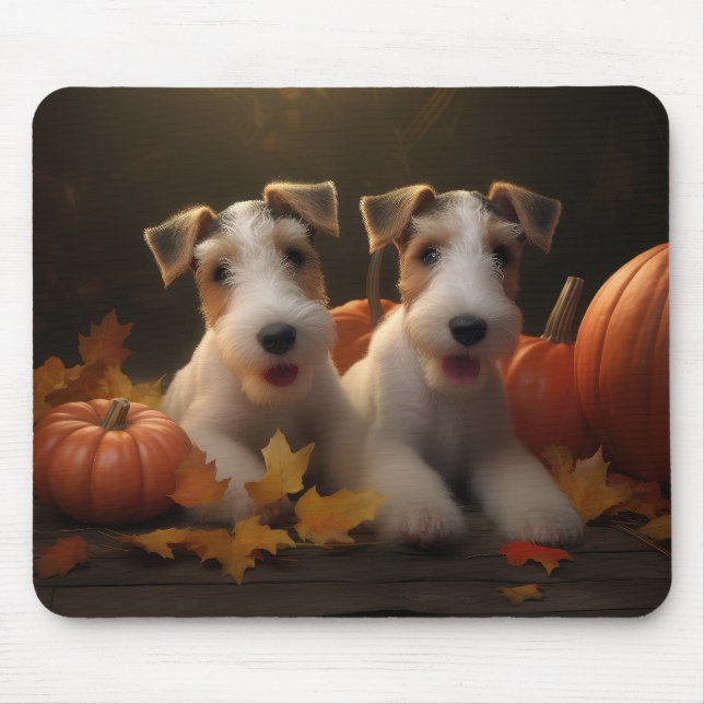 Tapis De Souris Fil Fox Terrier Puppy Automne Citrouille de plaisi (Devant)