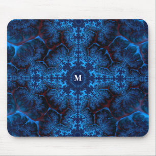 Tapis De Souris Filigree fractale bleu moody avec votre monogramme
