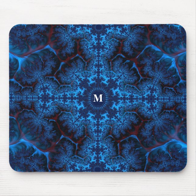 Tapis De Souris Filigree fractale bleu moody avec votre monogramme (Devant)