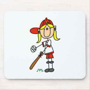 Tapis De Souris Fille à la batte Cadeaux de baseball à figure bâto