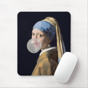 Tapis De Souris Fille à oreille perle soufflant une gomme à bulles