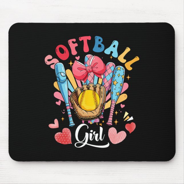 Tapis De Souris Fille amoureuse de softball Équipement de bowling  (Devant)