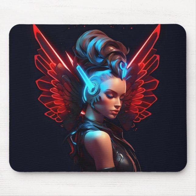 Tapis De Souris Fille Ange Cyberpunk (Devant)