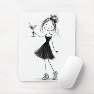 Tapis De Souris Fille anniversaire dessinée avec martini