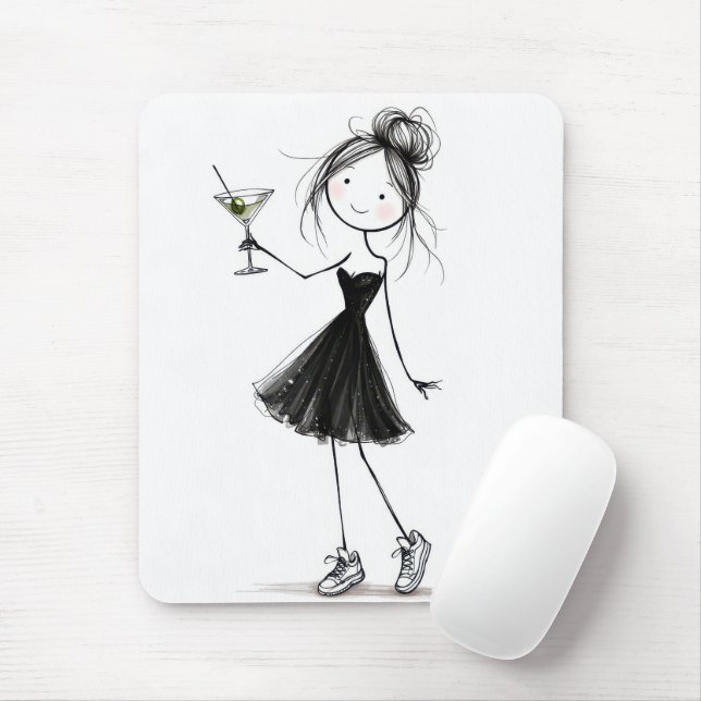 Tapis De Souris Fille anniversaire dessinée avec martini (Avec souris)