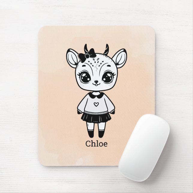 Tapis De Souris Fille Antilope Adorable - Dessin Mignon à Croquer (Avec souris)