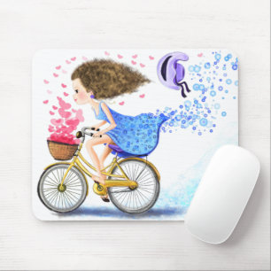 Tapis De Souris Fille avec la souris à vélo