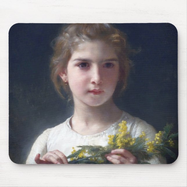 Tapis De Souris Fille avec Mimosa, Bouguereau (Devant)
